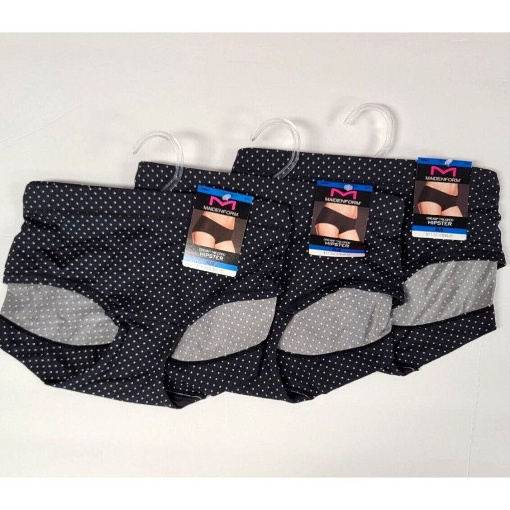 Lot of 3 Maidenform Dream Tailored Hipsters Size XL/8 Black W White Dots DM0003